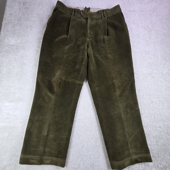 Barbour Pleated Corduroy Men's Pants Green Size 36x27 Short Wide Cord Fall - Picture 1 of 10